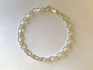 BRAND NEW Genuine Solid 925 Sterling Silver Oval Figaro 1.1 Ladies Bracelet - Picture 1 of 6