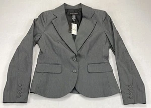 NWT New York & Co Stretch Gray Striped Lined Blazer Jacket 2-Button Women’s 6 - Picture 1 of 6