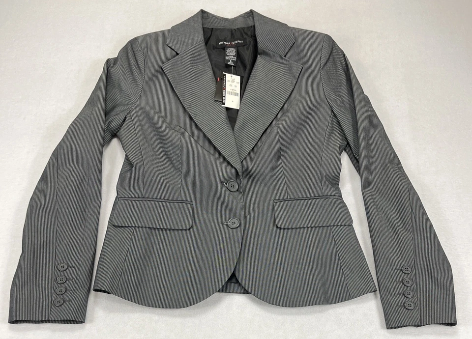 Новый с Ярлыками New York & Co эластичной серый в полоску с подкладкой Blazer куртка 2 пуговицы женщин 6 - Изображение 1 из 4