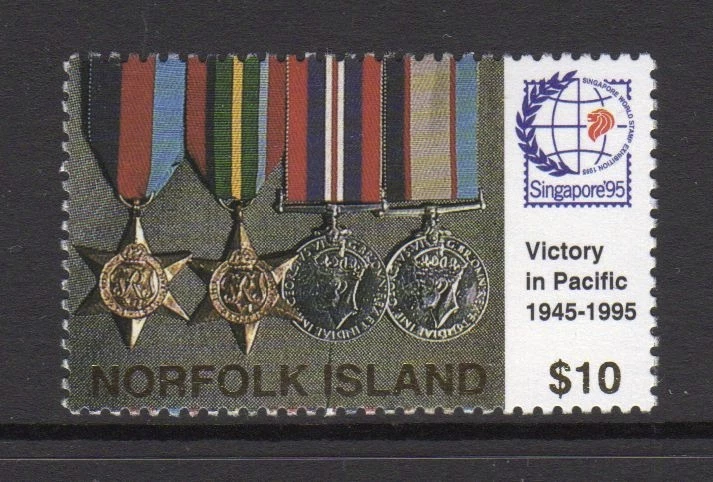 1995 Isla Norfolk 50 Aniversario Segunda Guerra Mundial Pacífico Fin Medallas Sello MNH Foto 1 de 1