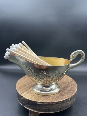 "Mango de cisne de barco de salsa enchapado japonés vintage con (24) 4"" fósforos y golpeador" Foto 1 de 4