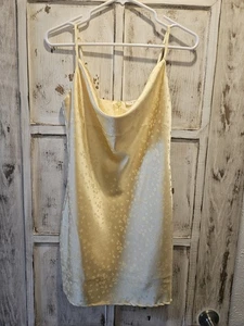 L.A. Minikleid Herzen gelb Satin Blumenmuster Gr. S Spaghettiträger gefüttert - Bild 1 von 13