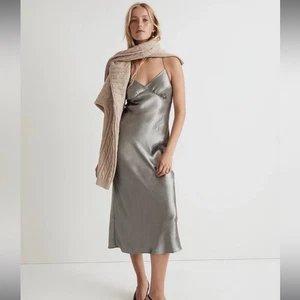 madewell the layton midi slip dress sadie metallic recycled satin no120 size 12 - Picture 1 of 7