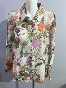 Bailey 44 Women XL Top Blouse Cream Green Floral Tropical Button Down New NWT - Picture 1 of 8