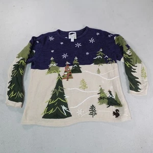 Maglione CJ Banks donna 2X maglia 3D ricamato alberi invernali raro 2010 pullover - Foto 1 di 13