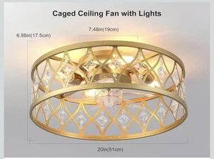 LED Ceiling Fan Light Dimmable Remote APP Control Farmhouse Cage Pendant Fixture - Picture 1 of 7