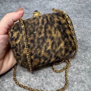 Bolso sin asas de colección Columbine estampado de leopardo piel sintética micro caja correa de cadena dorada glamour - Imagen 1 de 15