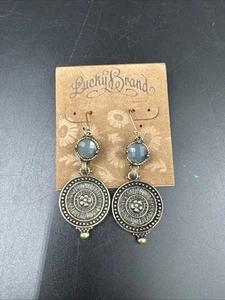 New Lucky Brand! Vintage Look Earrings Women Jewelry Gray Stone Color Flower - Picture 1 of 3