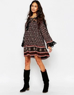 Vestido túnica Free People Nomad niño M (sin etiqueta de talla) negro floral boho swing encaje Foto 1 de 4