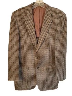 Vtg 70's Town Campus Brown Black Textured Grid Sport Coat Electric Disco Blazer - Image 1 of 4