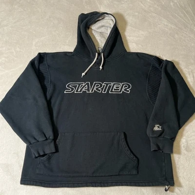 VTG 90s Starter Sport Center Logo Black Essential Hoodie Sweatshirt Mens Size XL - Image 1 of 4