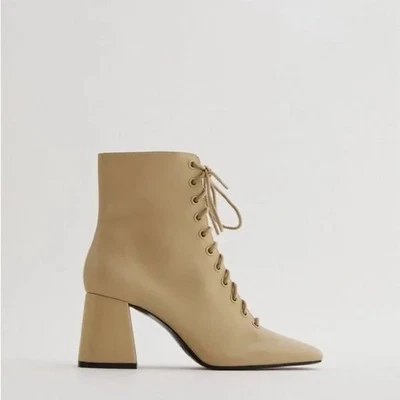 NUEVO Botines Zara Talla 7.5 / EU 38 Beige Cuero Con Cordones 3104/610 Foto 1 de 4