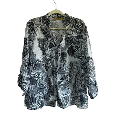 Женская рубашка Valerie Stevens большого размера 3X с абстрактным принтом на пуговицах полупрозрачная - Изображение 1 из 4