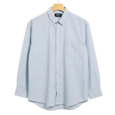 Lands' End Men's XL Blue/White Striped Long Sleeve Button-Up Shirt - Image 1 of 4