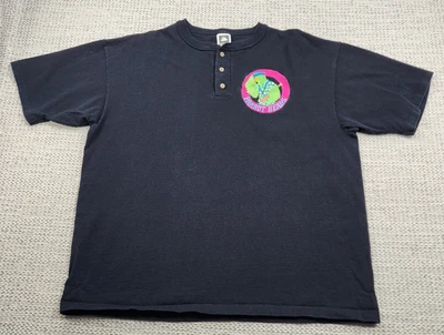Vintage Parrot Heads Shirt Mens XL Black Henley Cotton Deluxe Made USA 90s - Image 1 of 4
