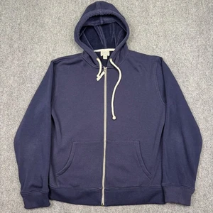 J. Crew Vintage Fleece Hoodie Full Zip Mens M Navy Blue Velvet Lined Drawstrings - Picture 1 of 8