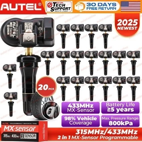 Autel TPMS MX-Sensor 315MHz & 433MHz Auto Tire Pressure Sensor 2in 1 Rubber Stem