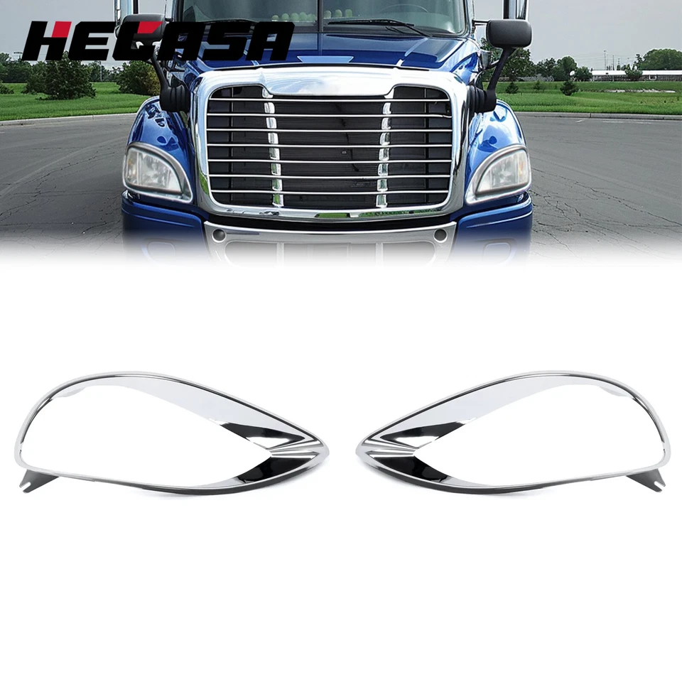 HECASA 2Pcs Chrome Headlight Bezel Cover ABS For Freightliner Columbia 2001-2017 - Imagem 1 de 4