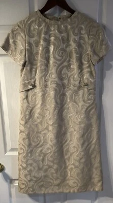 Vintage 1960s  Henry Lee Cream Gold Sparkle Cocktail Dress 12 Jewelry Buttons - Image 1 of 4