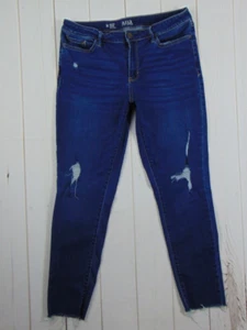 A.N.A Denim Jeans Women's Size 14 Jegging Dark Wash Blue Holes Stressed Stretch - Picture 1 of 14