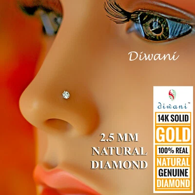 Diwani 2.5mm Natürlich VVS Diamant Nase Lippen Lippenscheibe Schraube Ab Pin Mit - Bild 1 von 4