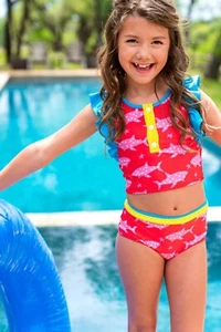 NWT Wildflowers Clothing Baby Shark Fish Logo Swimsuit Bikini size 14 - Picture 1 of 11