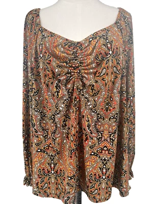 Michael Kors Women's Plus 2X Blouson Shirt Paisley Ruched Chest Soft Knit NEW - Image 1 of 4