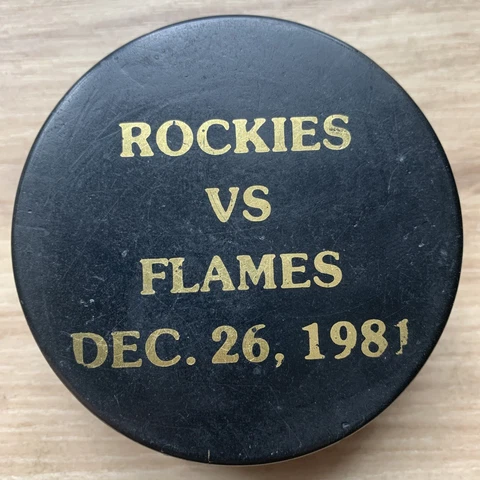 COLORADO ROCKIES vs CALGARY FLAMES NHL HOCKEY PUCK THE DENVER POST SPONSOR 1981 Cover