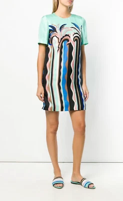 PUCCI Printed Silk Mini Dress Green Short Sleeve Summer Guanabana NWT XS IT 40 — 第 1/4 张图片