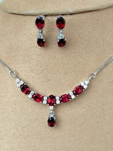 4.00Ct Oval Cut Lab Created Red Garnet Women's Jewelry Set 14K White Gold Plated - Picture 1 of 7