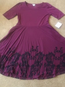 Lularoe Nicole 3X Dress 🦄 HTF Purple Plum Ornate Paisley Dip Pockets 24/26 3XL - Picture 1 of 7