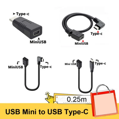 USB Kabel USB Typ C Stecker auf USB Mini Buchse 90° Winkel Adapterkabel 0.25m - Bild 1 von 4