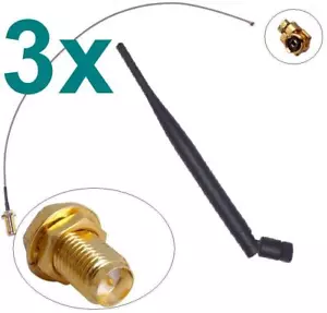 3x Antenne + Adapter Kabel RP-SMA u-FL Wlan WiFi Speedport Fritz!Box Pigtail 9db - Bild 1 von 1