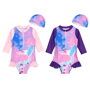Kids Girls Swimwear Surfing Bodysuit Fish Scales Rashguard Beach Wear Leotards - Picture 1 of 22