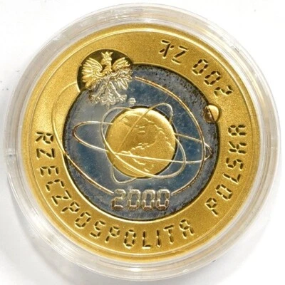 Moneda de plata esterlina 0,900 trimetálica 2000 Polonia 200 Zlotys Rok 2000 oro .925 Foto 1 de 4