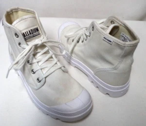 Palladium white Canvas lace up ankle sneakers lug booties Size Sz 7.5 - Picture 1 of 14