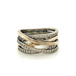 Vtg Sterling Signed 925 ALE Pandora Channel CZ Gemstone Intertwined Ring 7 1/2 - Picture 1 of 8