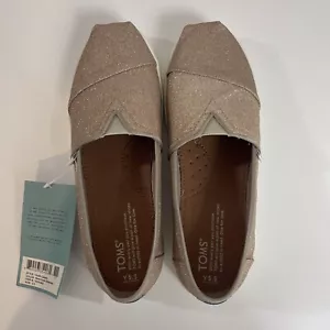 New TOMS Rose Gold Glimmer Glitter Size Y 5.5 Classic Canvas Slip On Flats Shoes - Picture 1 of 10