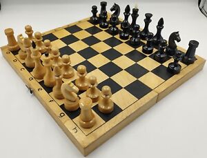 Vintage wooden old USSR soviet chess Full Set Board 29x29 cm