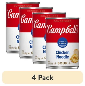 (4 pack) Campbell’s Condensed 25% Less Sodium Chicken Noodle Soup, 10.75 oz Can - Picture 1 of 8