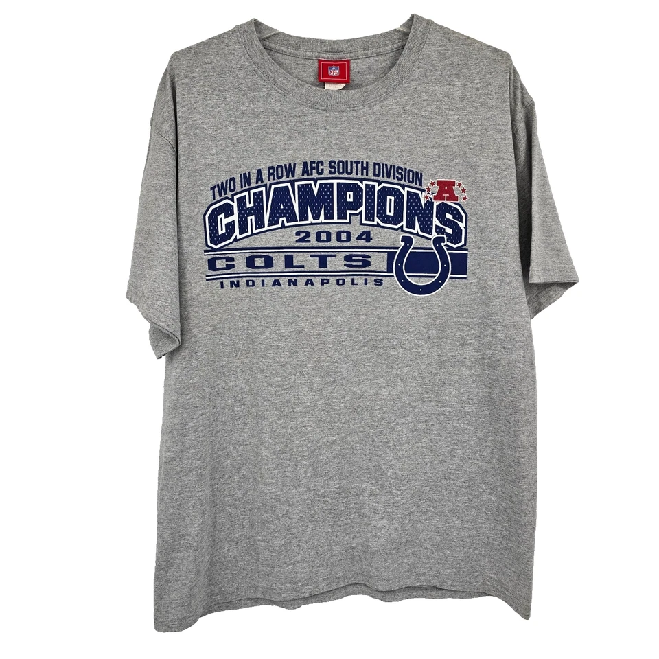 NWOT VTG Indianapolis Colts Two In A Row AFC Champions 2004 Gray T-Shirt Large - Image 1 of 3