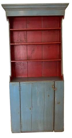 Antique Farmhouse Open Hutch Kitchen Cupboard Stepback Shelves Plate Grooves Cover