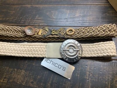 Vintage Chico’s Women’s Belt Woven Braided Neutral 44” & Brown ￼ Braided ￼ 36” - Image 1 of 4