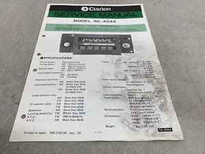 Service Manual, audio component service manual, CLARION, RE-404A - Picture 1 of 2