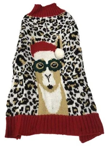 Christmas Holiday Dog Sweater Brown Leopard Print Llama Santa Claus - Picture 1 of 2