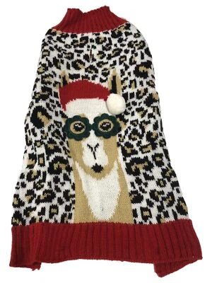 Christmas Holiday Dog Sweater Brown Leopard Print Llama Santa Claus - Image 1 of 2