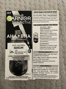 2PK Garnier Pure Active AHA + BHA Charcoal Serum | 30ml - Picture 1 of 3