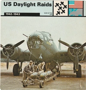 TARJETA SPORTSCASTER 1977 EDICIÓN SERVICIO US DIURNA RAIDS 1942-1943 BOEING B-17 SEGUNDA GUERRA MUNDIAL - Imagen 1 de 2