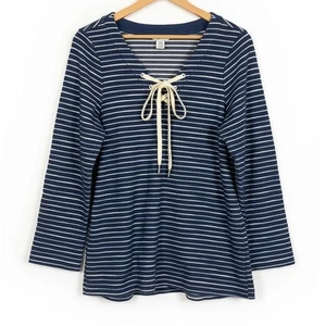 Tommy Bahama Womens L Nautical Coastal Resortwear Boho Striped Lace-Up Tunic - Picture 1 of 11