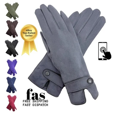 Ladies Women Winter Gloves Fleece Faux Suede Gloves Warm Thermal Soft Lined NEW - Image 1 of 2